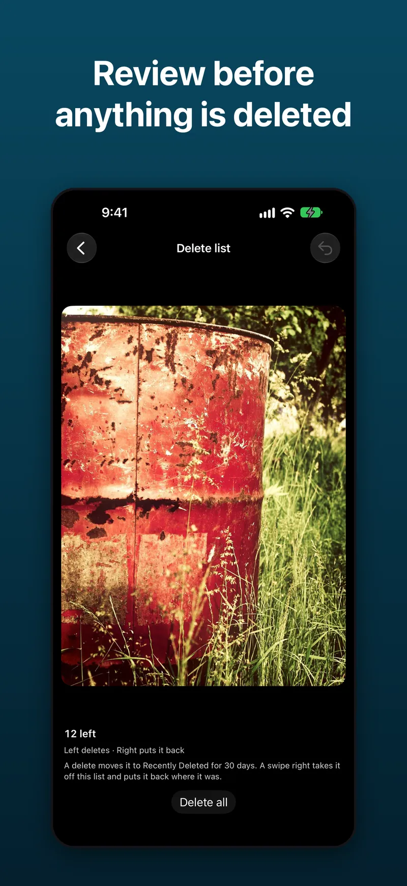 Screenshot: delete list review